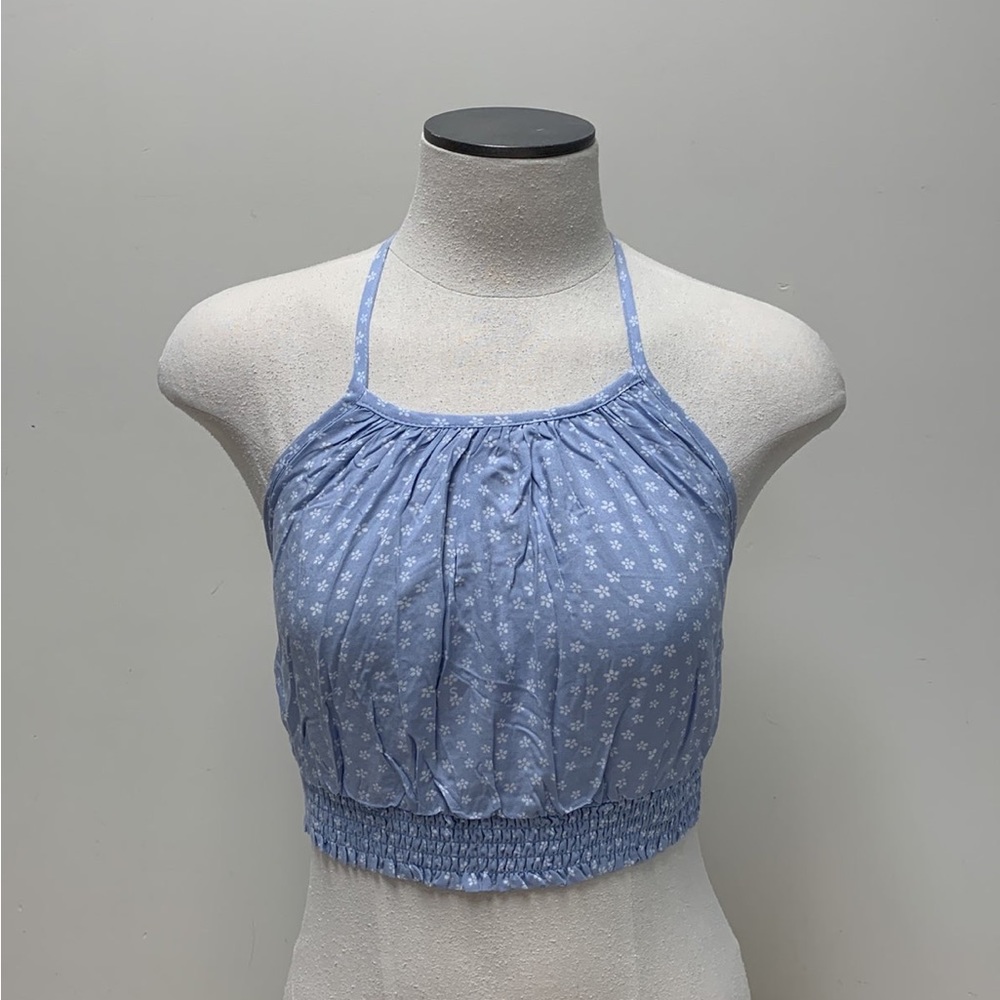 NWT PacSun Blue Floral Halter Cropped Tank Top